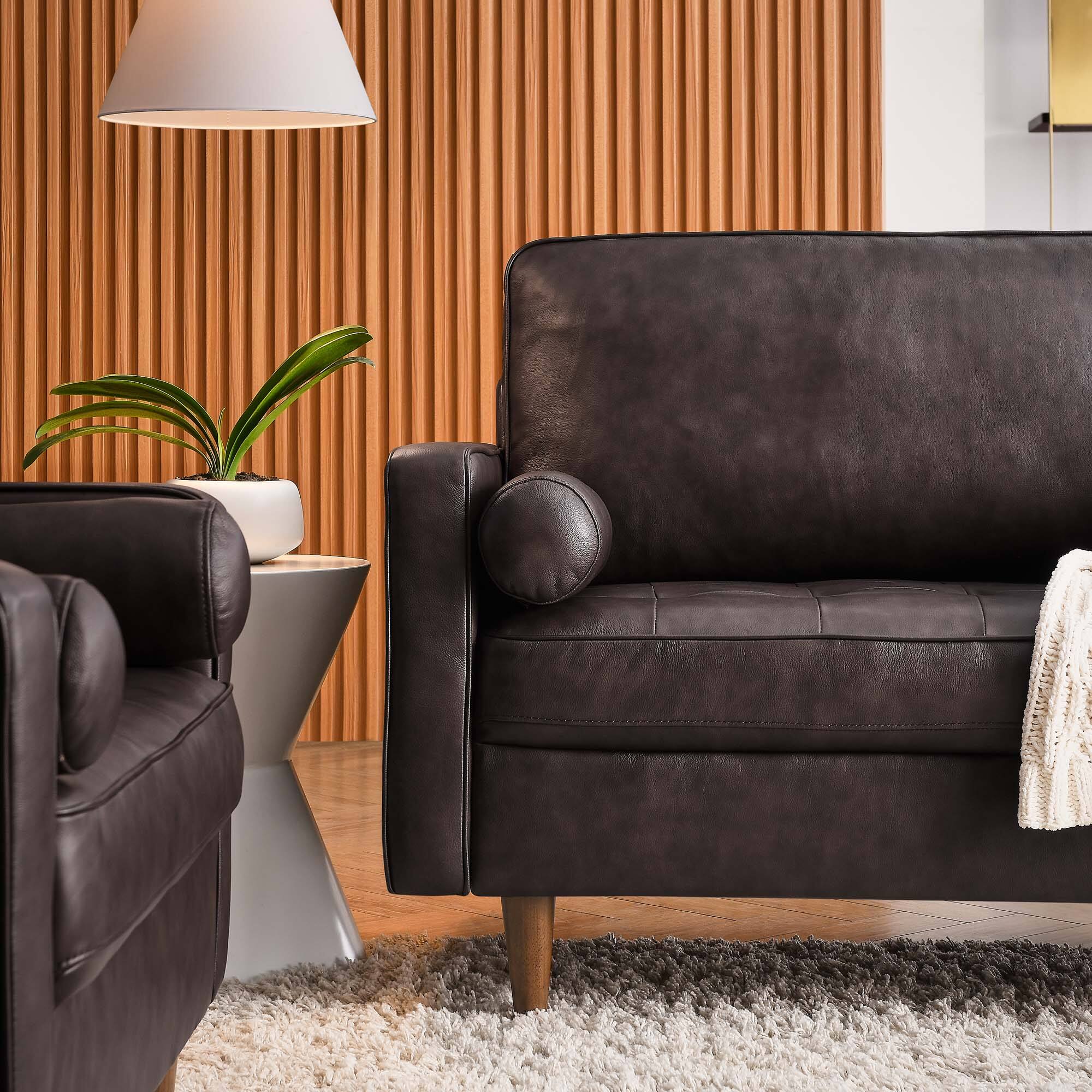 Back. Modway - Valour 88" Leather Sofa by Modway - Brown.