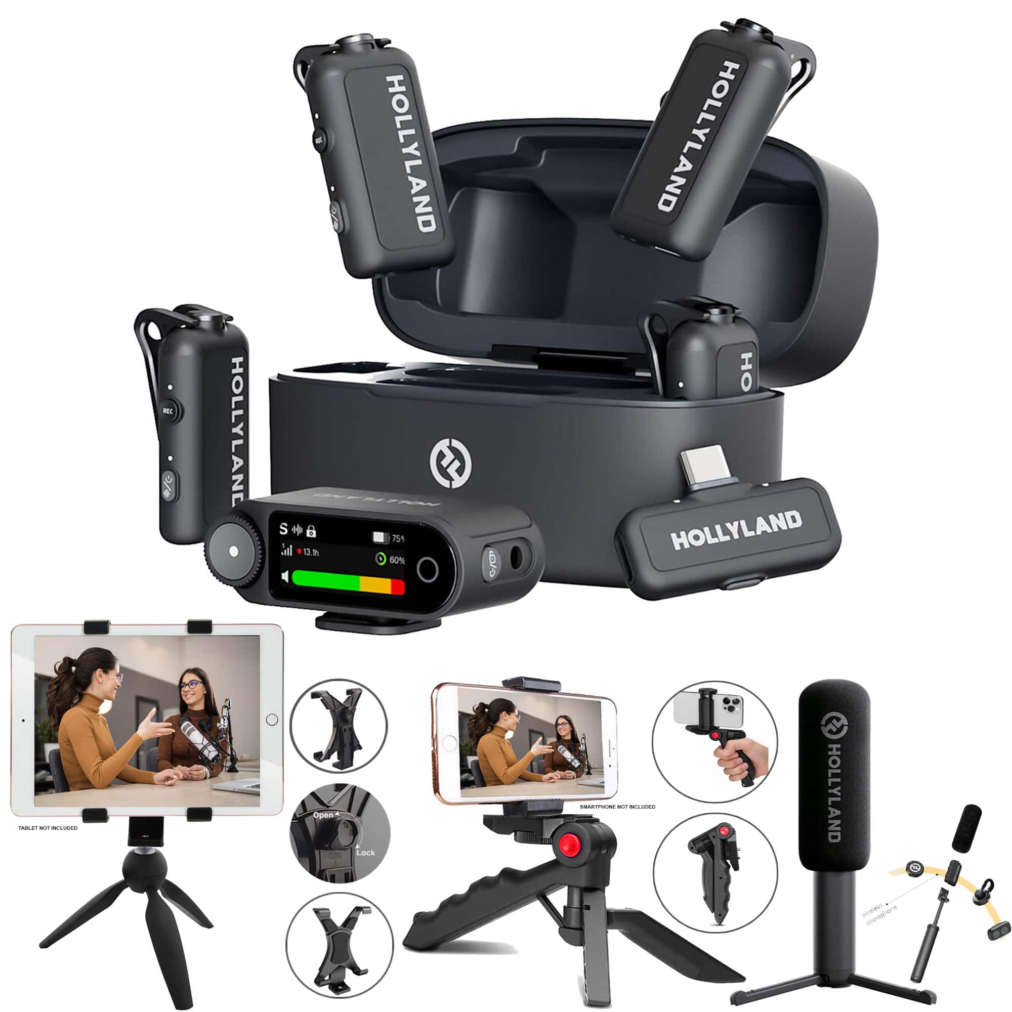 HOLLYLAND - LARK MAX 2 Combo 4-Person Microphone System Space Gray Podcast Bundle - Black