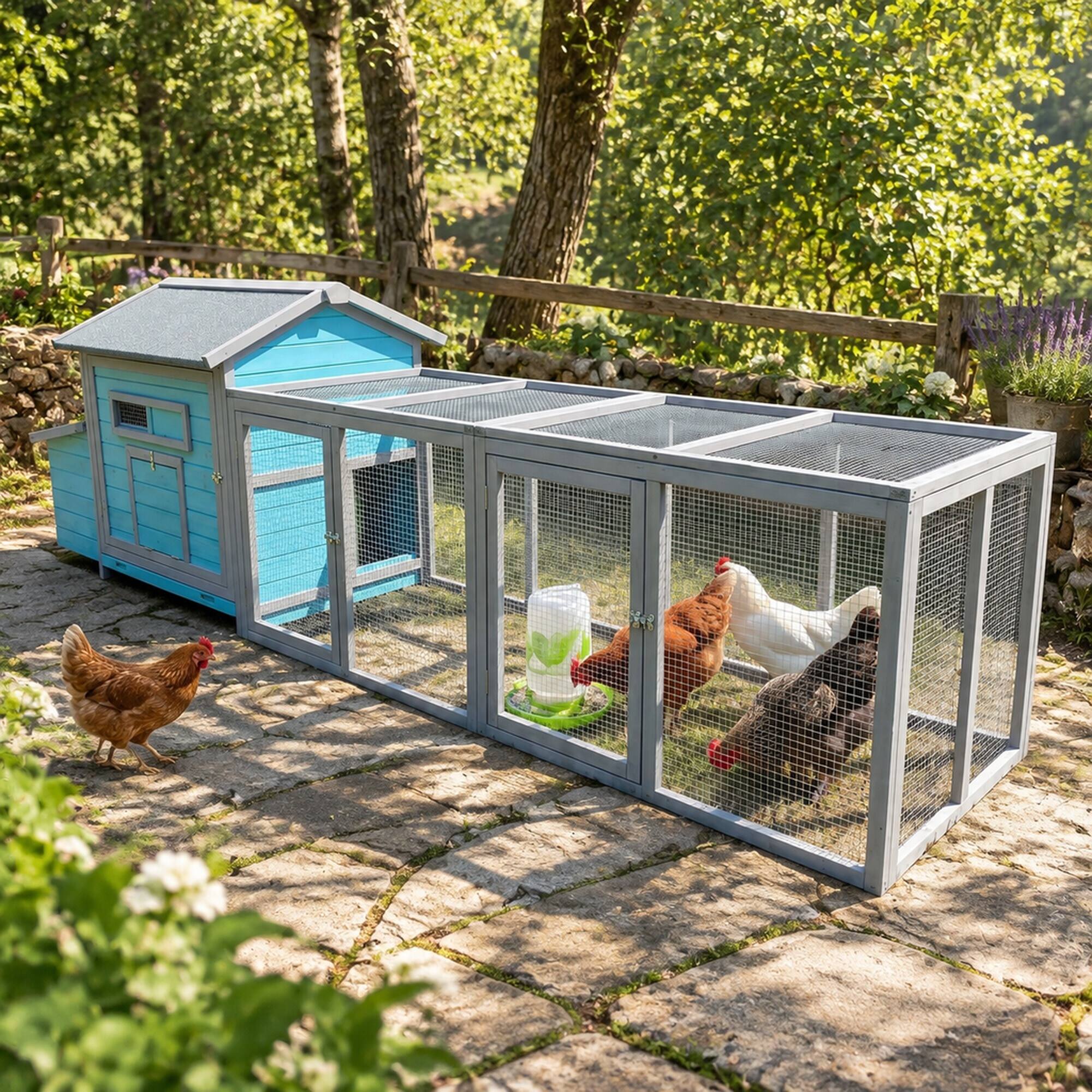 Angle. RYHNUYNE - 114 in Wooden, Run, Weatherproof Hen House, Box, 19.6 sq ft.