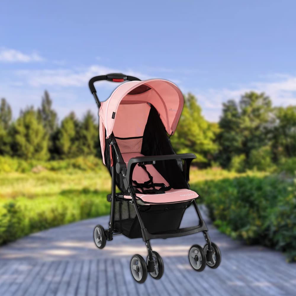 Hivvago - Lightweight Travel Stroller for Toddlers with Reclining Seat and Sun Canopy - Pink