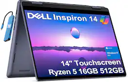 Dell - Inspiron 14 14" FHD+ 2-in-1 Touchscreen Laptop - AMD Ryzen 5 with 16GB DDR5 RAM - 512GB SSD - Backlit - Win 11Pro - Midnight Blue