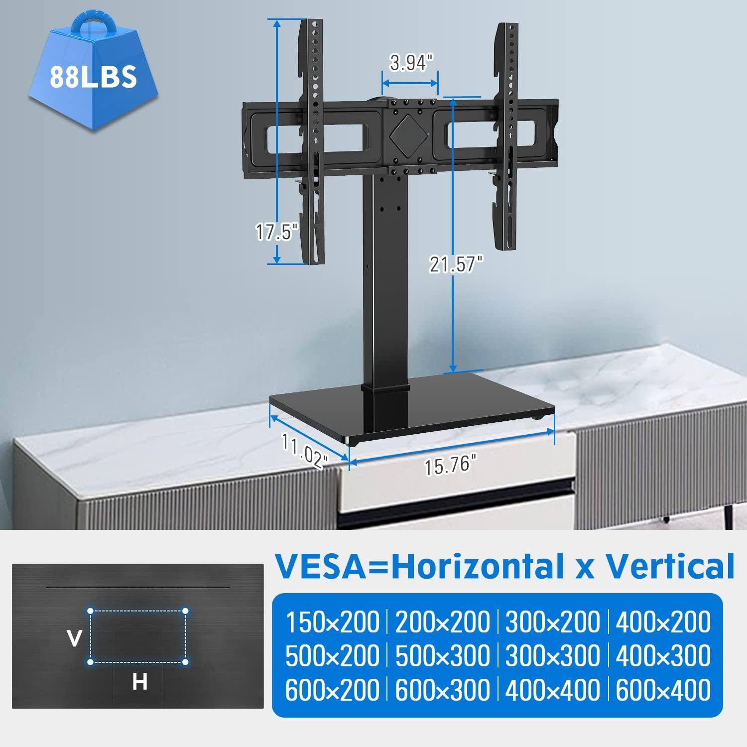 88LBS  
3.94"  
17.5"  
21.57"  
11.02"  
15.76"  

VESA=Horizontal x Vertical  
150x200 | 200x200 | 300x200 | 400x200 | 500x200 | 500x300 | 300x300 | 400x300 | 600x200 | 600x300 | 400x400 | 600x400