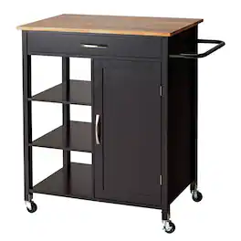 SlickBlue - Kitchen Island Cart with Rubber Wood Top and Smooth-Rolling Wheels - Black