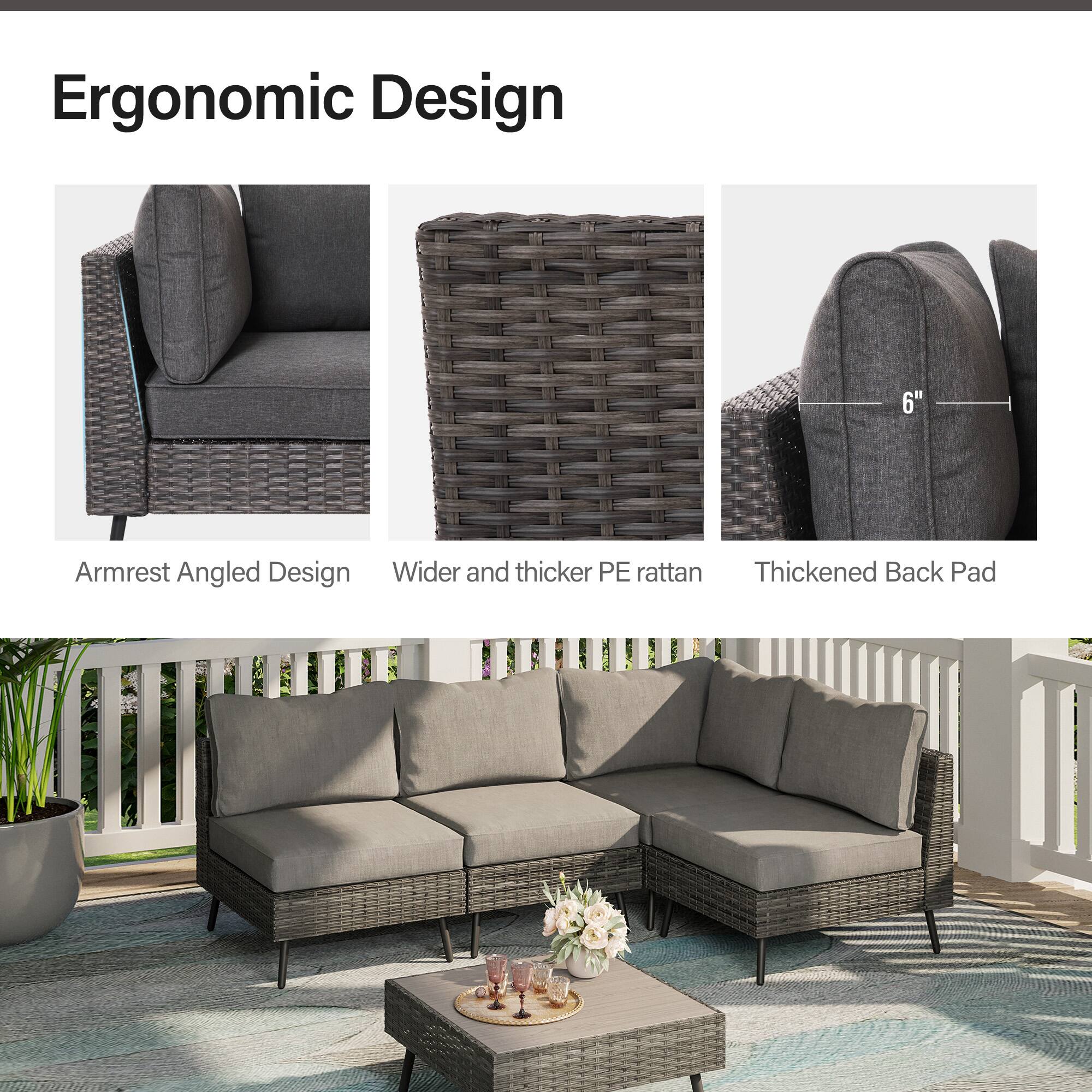 Ergonomic Design

- Armrest Angled Design
- Wider and thicker PE rattan
- Thickened Back Pad