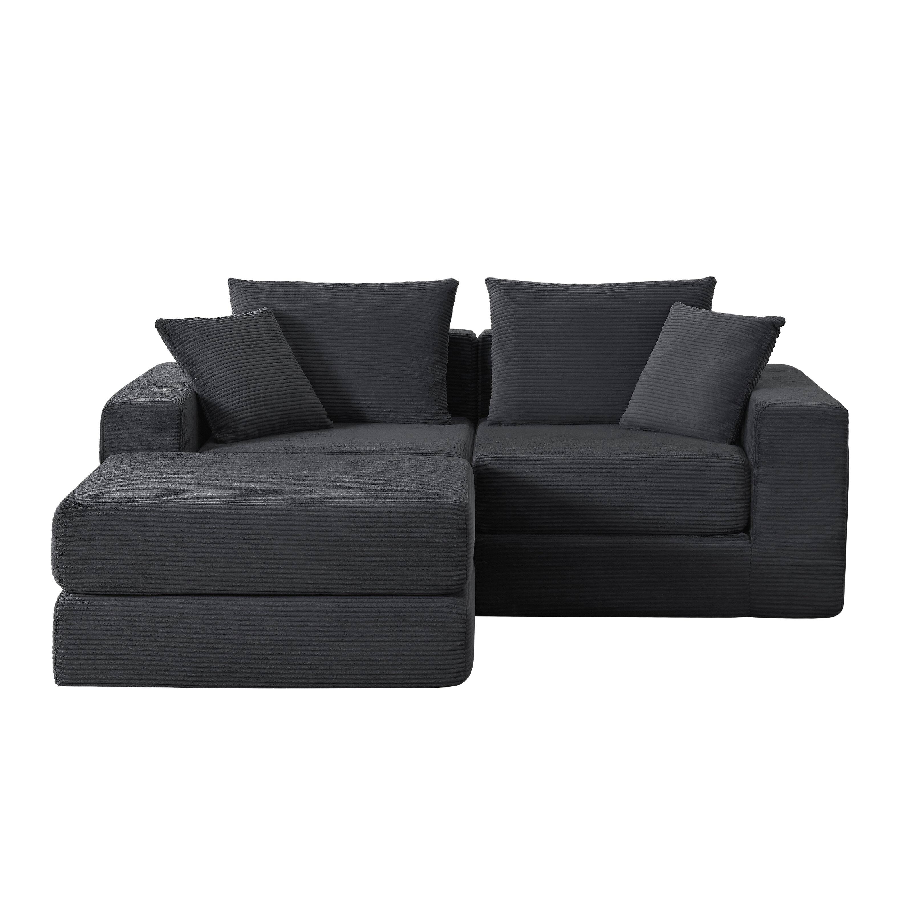 Left. Loheer - Loheer Modular Sectional Sofa Cloud Couch Deep Seat Sleeper L-Shape Chaise No Assembly Boneless Loveseat - Dark Gray.