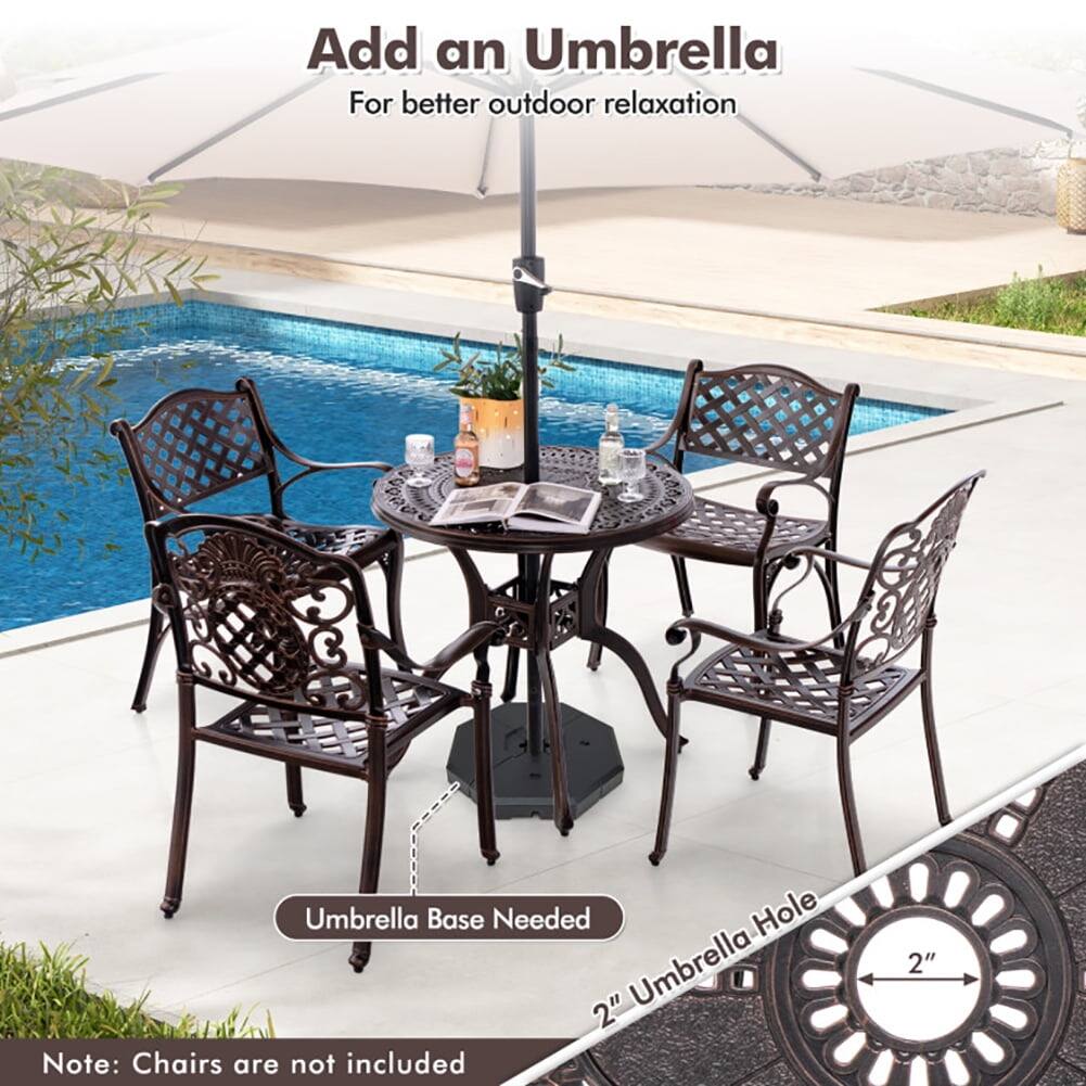 Add an Umbrella  
For better outdoor relaxation  

Umbrella Base Needed  
2" Umbrella Hole  

Note: Chairs are not included