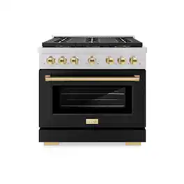 ZLINE - Autograph 36 in. Paramount Gas Range with 6 DuoPro Burners w/ Black Door & Gold Accents (PSGRZ-BLM-36-G) - Stainless Steel with Black Matte Door