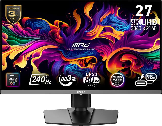 MSI - MPG 272URX QD-OLED 27" UHD 240Hz 0.03ms Gaming Monitor with G-SYNC FreeSync Premium Pro TB 400 (HDMI, DP, USB-C) - Black