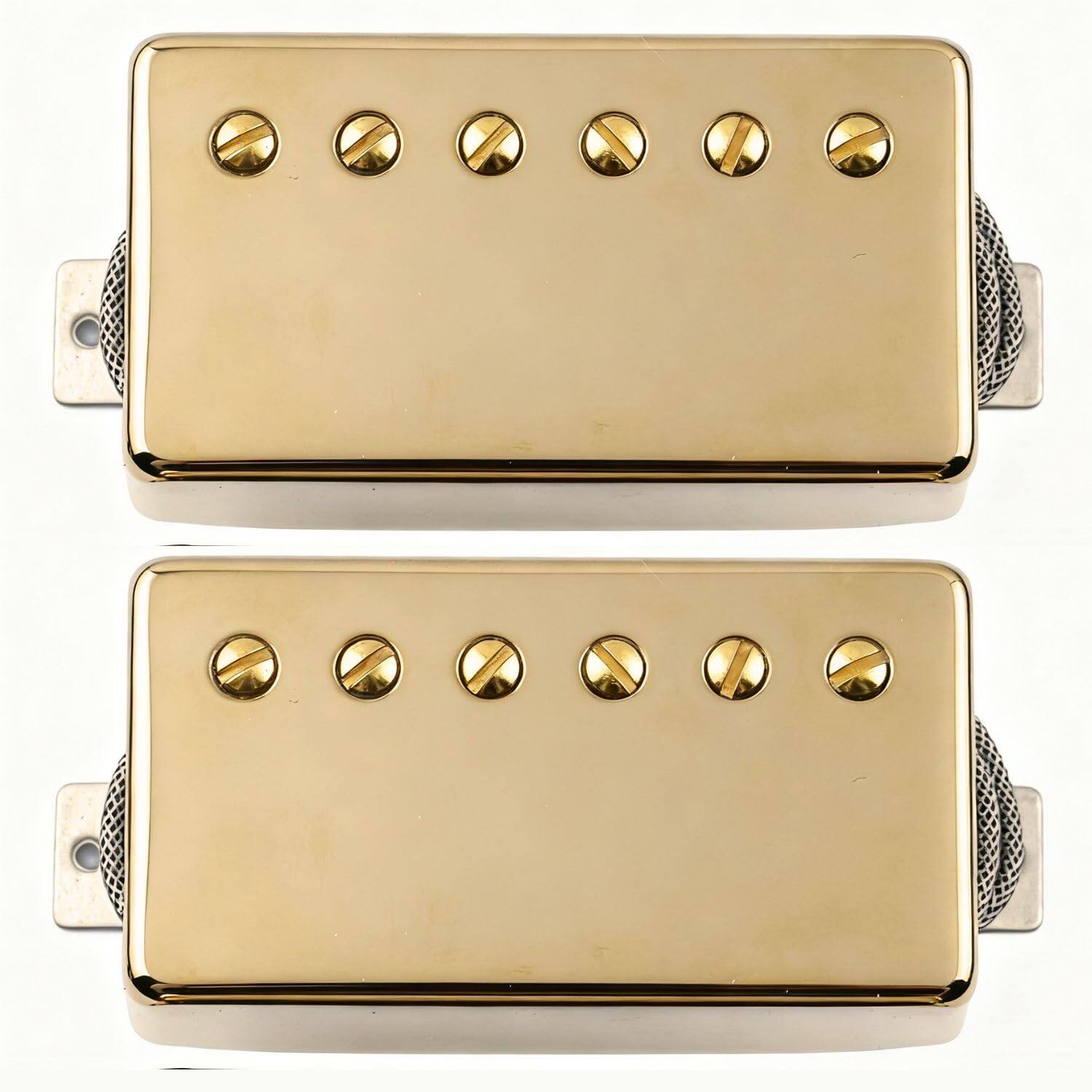 Front. Dazzling Pops - Lp 57 Classic & 57+ Alnico 2 Bridge+neck Guitar Humbucker Paf Pickups Braided Wire Nickel For Les Paul Style - Gold.