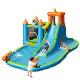 Costway - Inflatable Water Slide Kids Bounce House Splash Pool without Blower - Multicolor