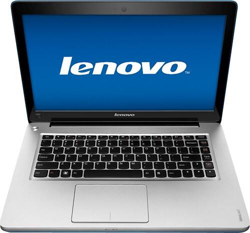 Front Standard. Lenovo - 14" Laptop - 6GB Memory - 750GB Hard Drive   24GB Solid State Drive - Sapphire Blue.
