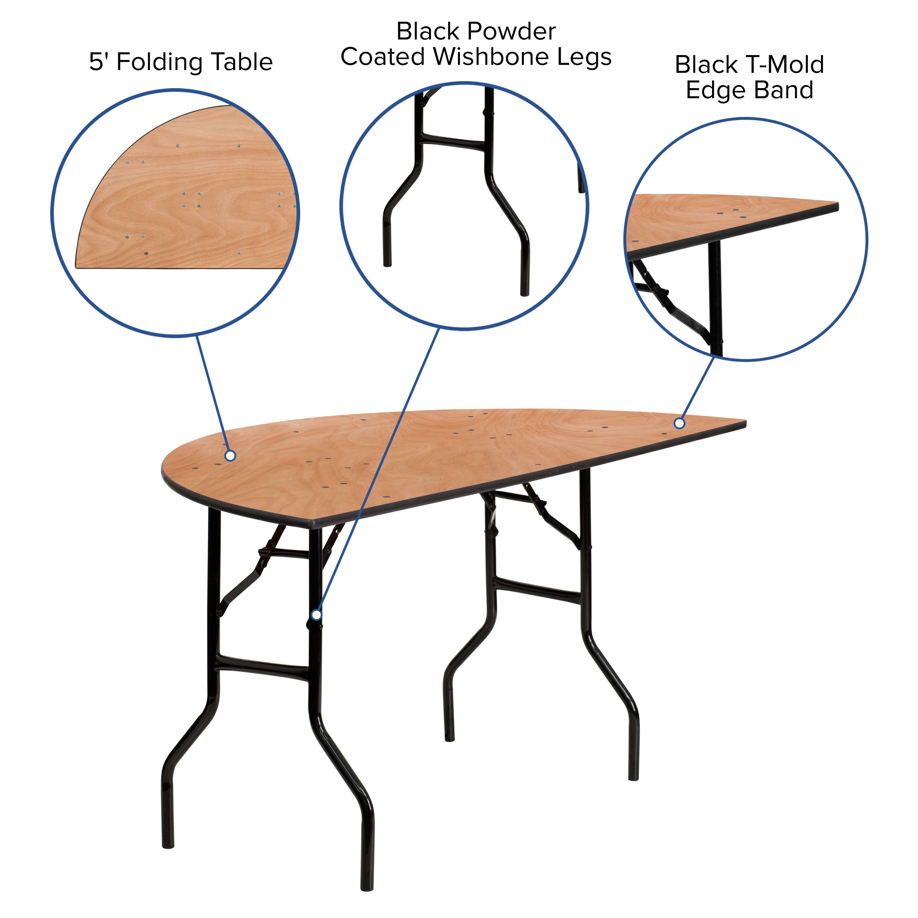 5' Folding Table  
Black Powder Coated Wishbone Legs  
Black T-Mold Edge Band