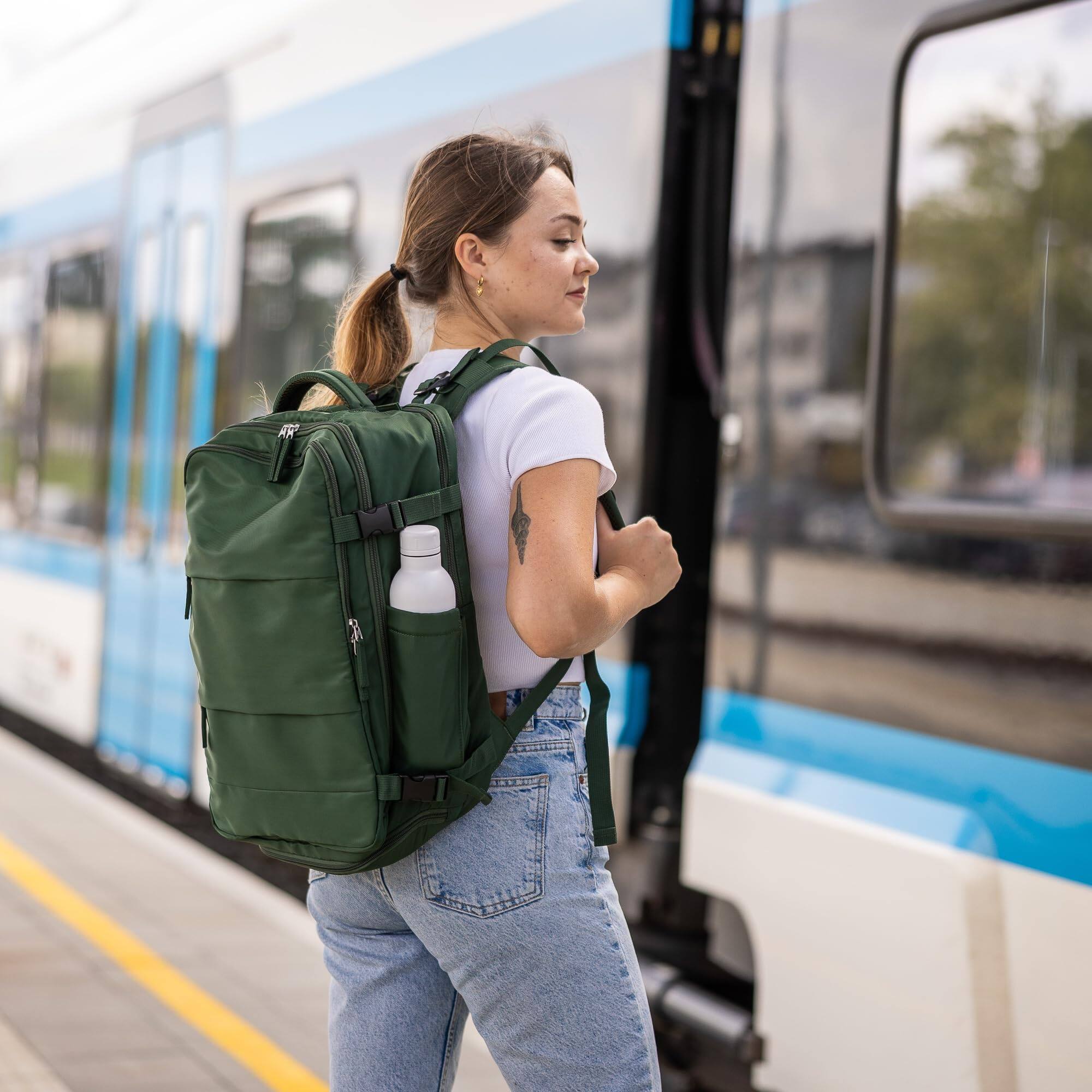 Alt View 6. Cozy Serene - not Made In China  Travel Backpack For Men And Women  Airline Approved Carry On Bag W shoe Compartment Fits 15.6 Inch - Gray-1 Pack-Magellan.