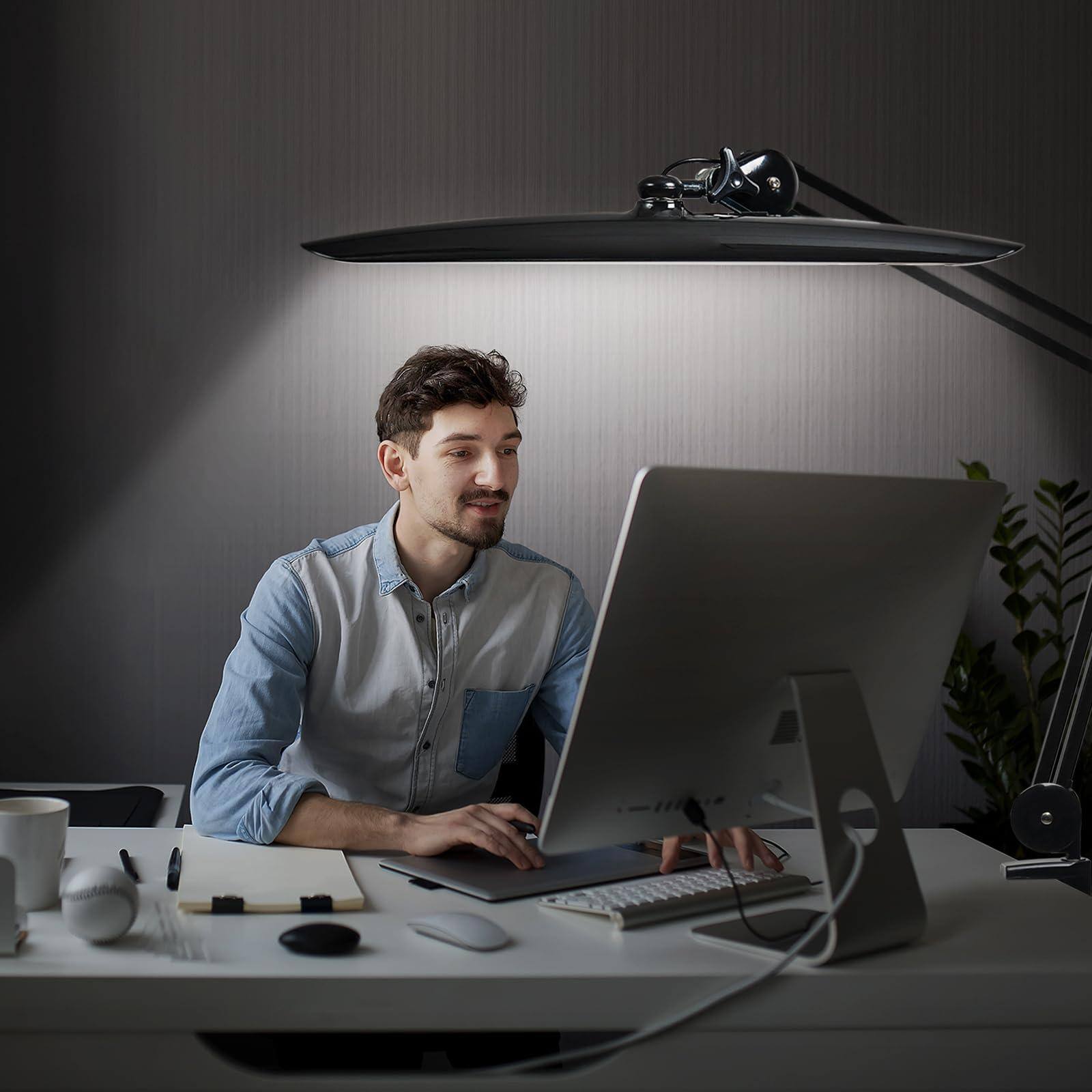 Alt View 2. Cedar Assembly - Led Desk Lamp With Clamp Dimming Task For Reading Desktop Office Workbench Table Architect Sewing Study Home - WHITE-NonCCT-Non Protective.