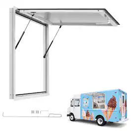 VEVOR - Concession Window 36x36 in Aluminum Alloy Frame Service Window, for Food Truck, Up to 85 Degrees Stand Serving - White