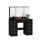 Front. Famapy - Luxe Illuminated Vanity Set w/3-Way Lighting | Silent-Drawer Organization, Eco-Smart Makeup Studio - Black.
