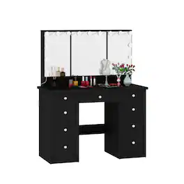 Famapy - Luxe Illuminated Vanity Set w/3-Way Lighting | Silent-Drawer Organization, Eco-Smart Makeup Studio - Black