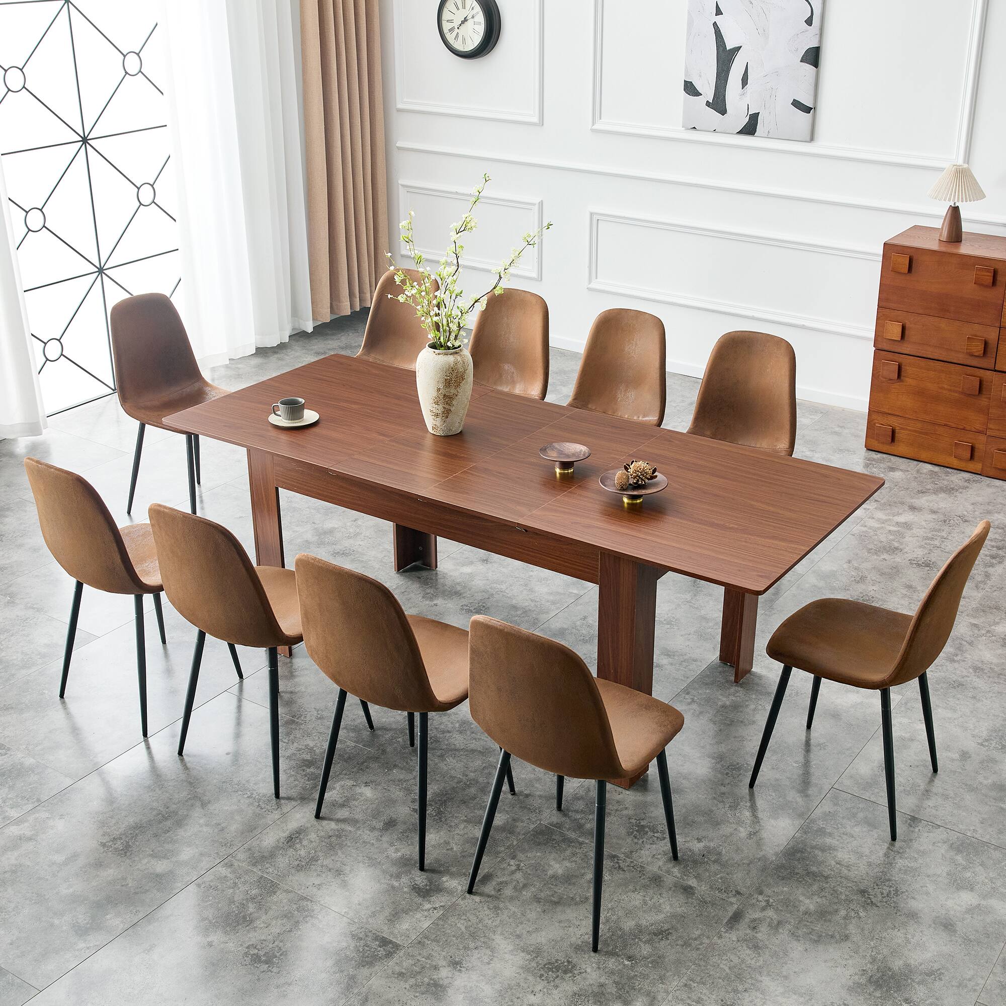 Angle. Loheer - Loheer- 7.2ft Extendable Dining Table Walnut Drop Leaf Kitchen Table Space Saving Expandable Desk for Large Family - Walnut.