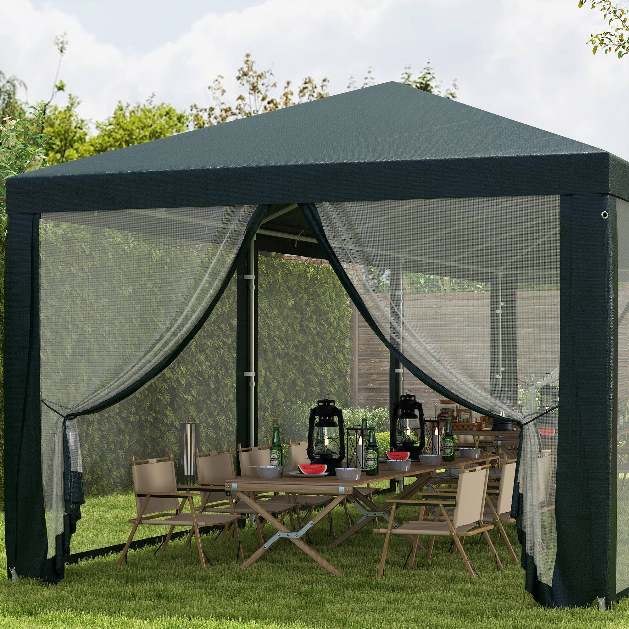 Alt View 4. Outsunny - 10' x 28' Party Tent, Outdoor Wedding Canopy & Gazebo with Removable Sidewalls, Shade Shelter for Events, BBQs - Green.