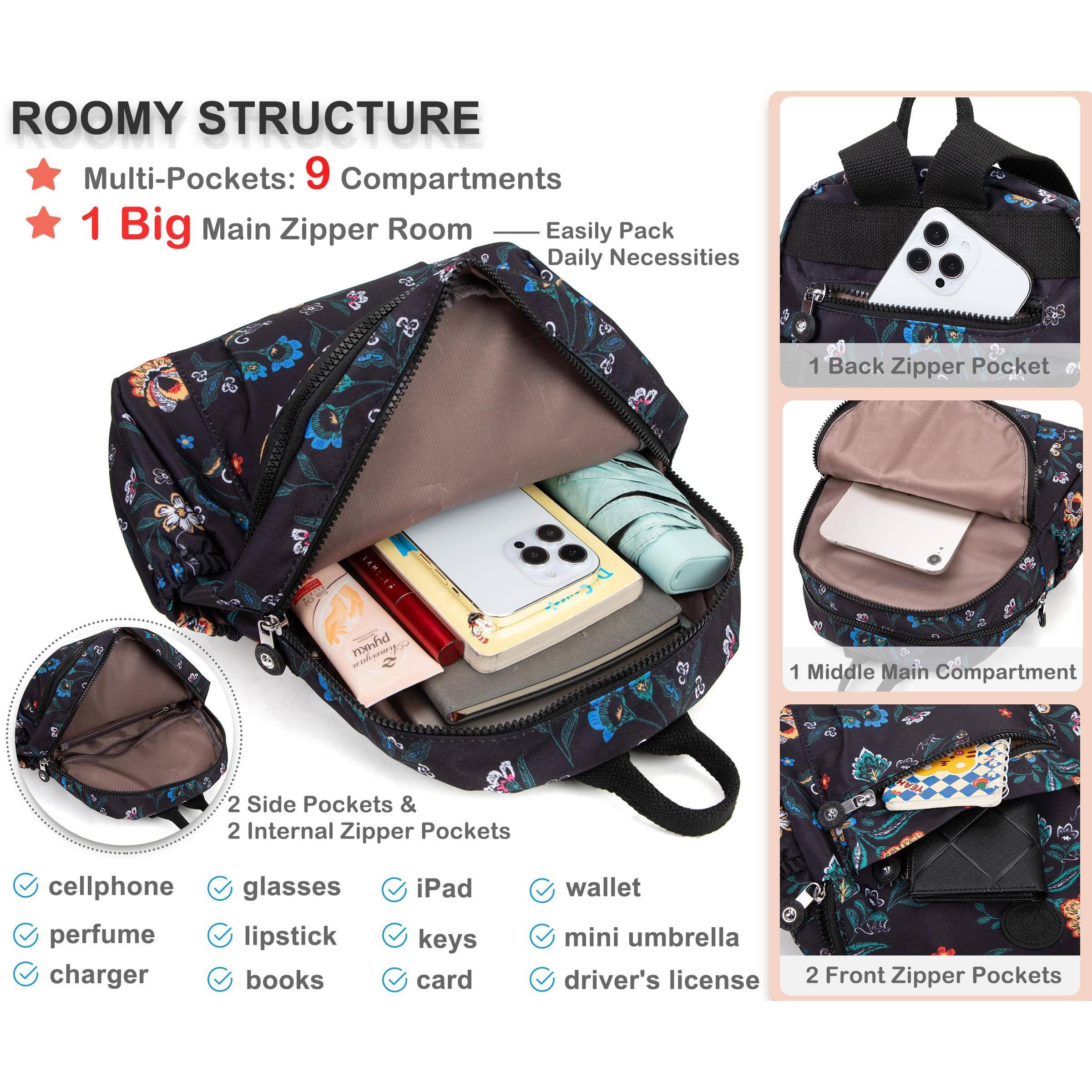 Alt View 2. Stamp n Camp - Mini Backpack Purse For Women Small Nylon Backpacks Ladies Anti Travel Bag (flower) - Black.