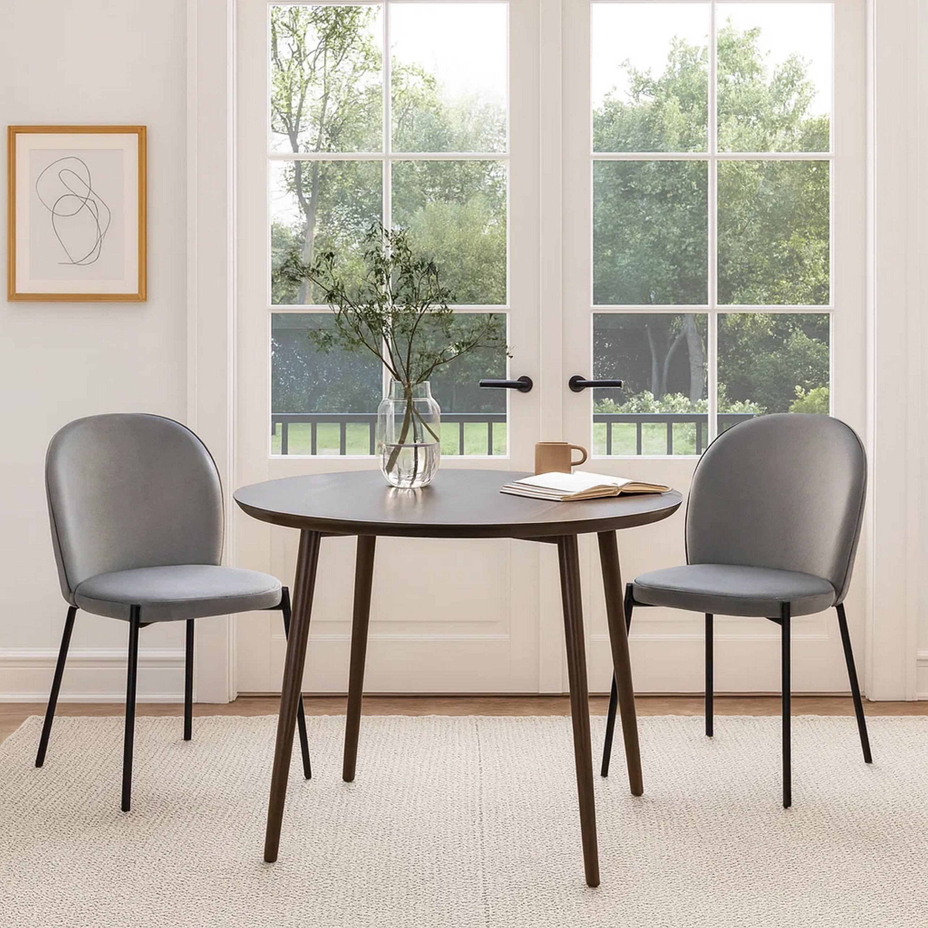 Alt View 3. Manhattan Lane - Dining Chair Set of 2, Classic  Fabric with Sleek  Metal Legs - Gray, Black.