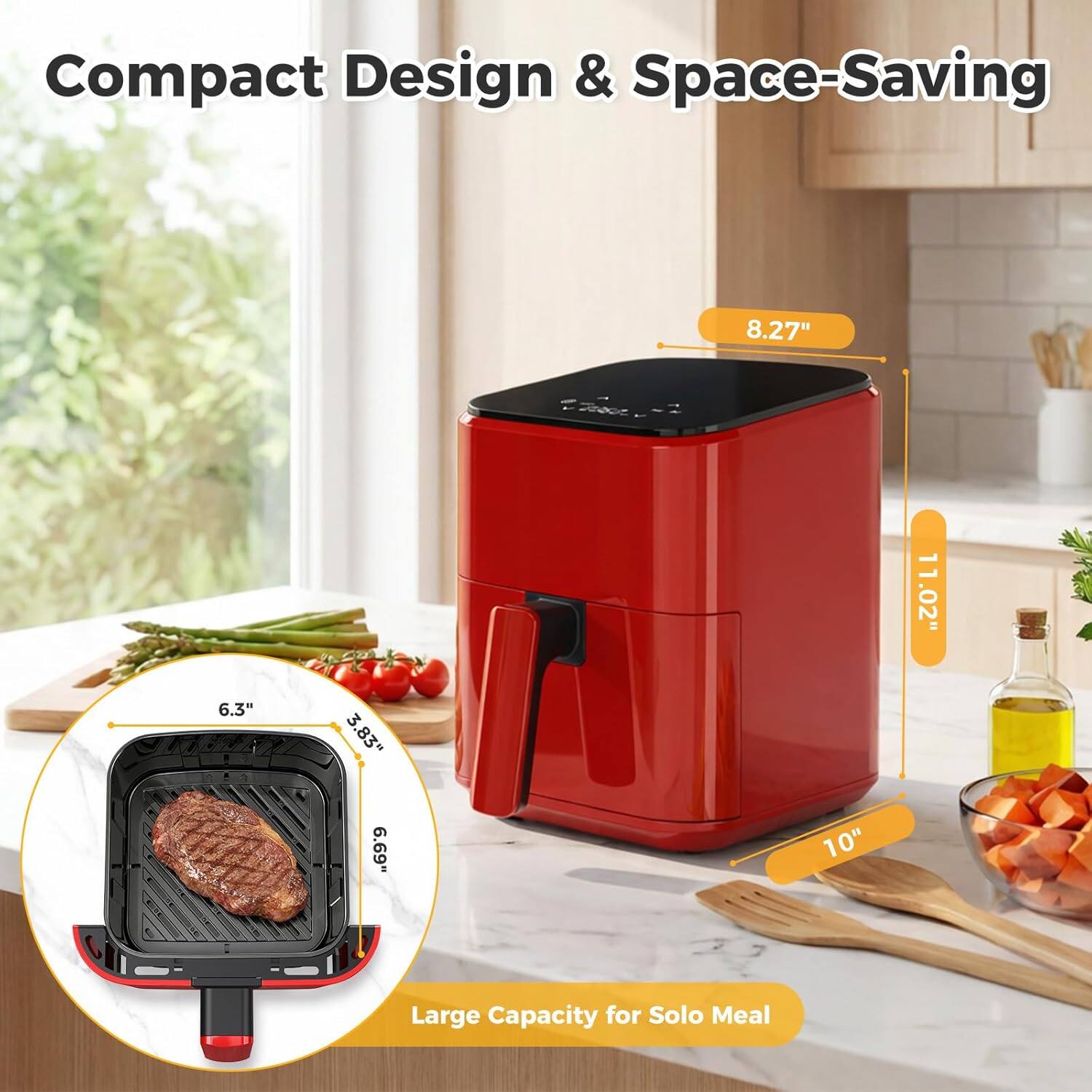 Compact Design & Space-Saving

8.27"  
11.02"  
6.3"  
3.83"  
6.69"  
10"  

Large Capacity for Solo Meal
