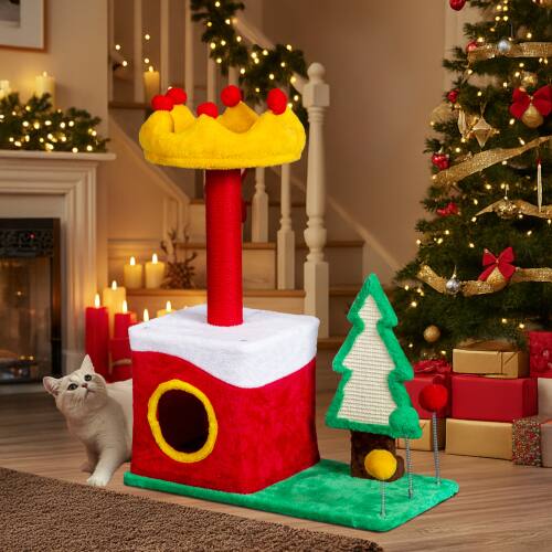 Alt View 7. Winado - Christmas Themed Plush Multi-level Cat Tower Tree with Condos for Indoor Holiday Decoration.