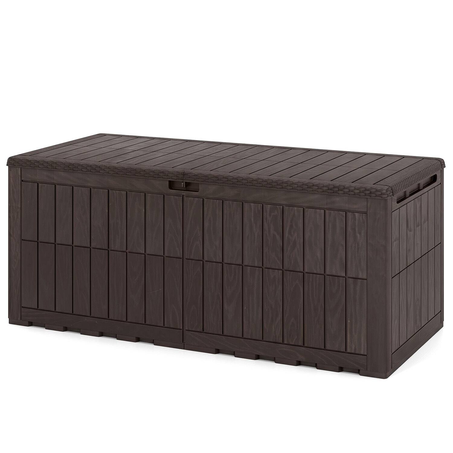 Left. WELLFOR - 180 Gal Outdoor Deck Box All-Weather Lockable Storage Bin with Lid and Handles - Brown.