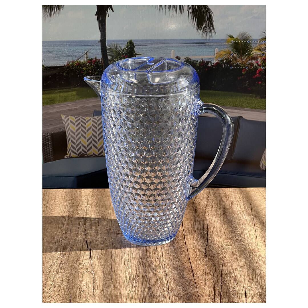 Alt View 1. APRILSOUL - Quarts Water Pitcher with Lid Diamond Cut Unbreakable Plastic BPA Free Juice Pitcher - Blue.