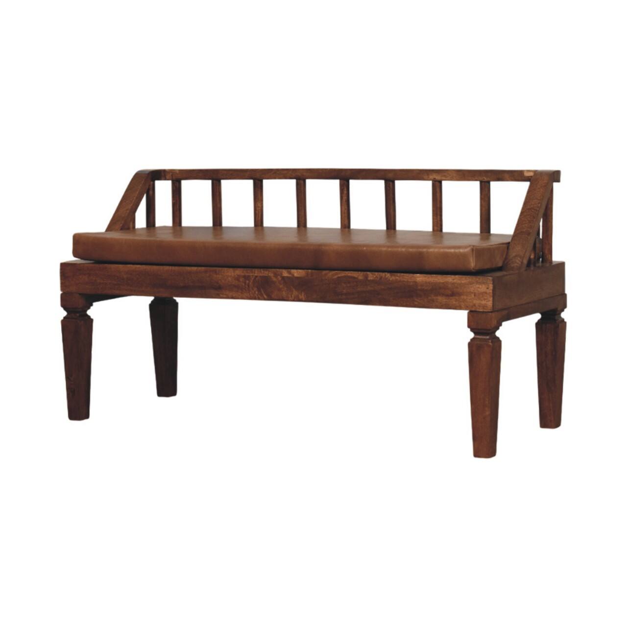 Angle. Artisan Furniture - Artisan Furniture Solid Wood Bordeaux Leather Bench, Brown - Brown.