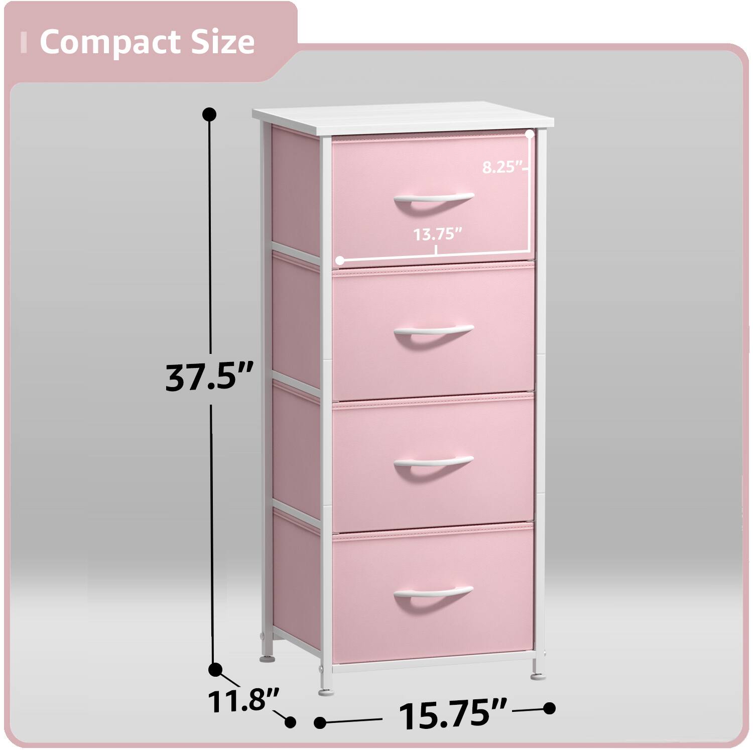Compact Size

- Height: 37.5"
- Width: 15.75"
- Depth: 11.8"
- Drawer Height: 13.75"
- Drawer Width: 8.25"
