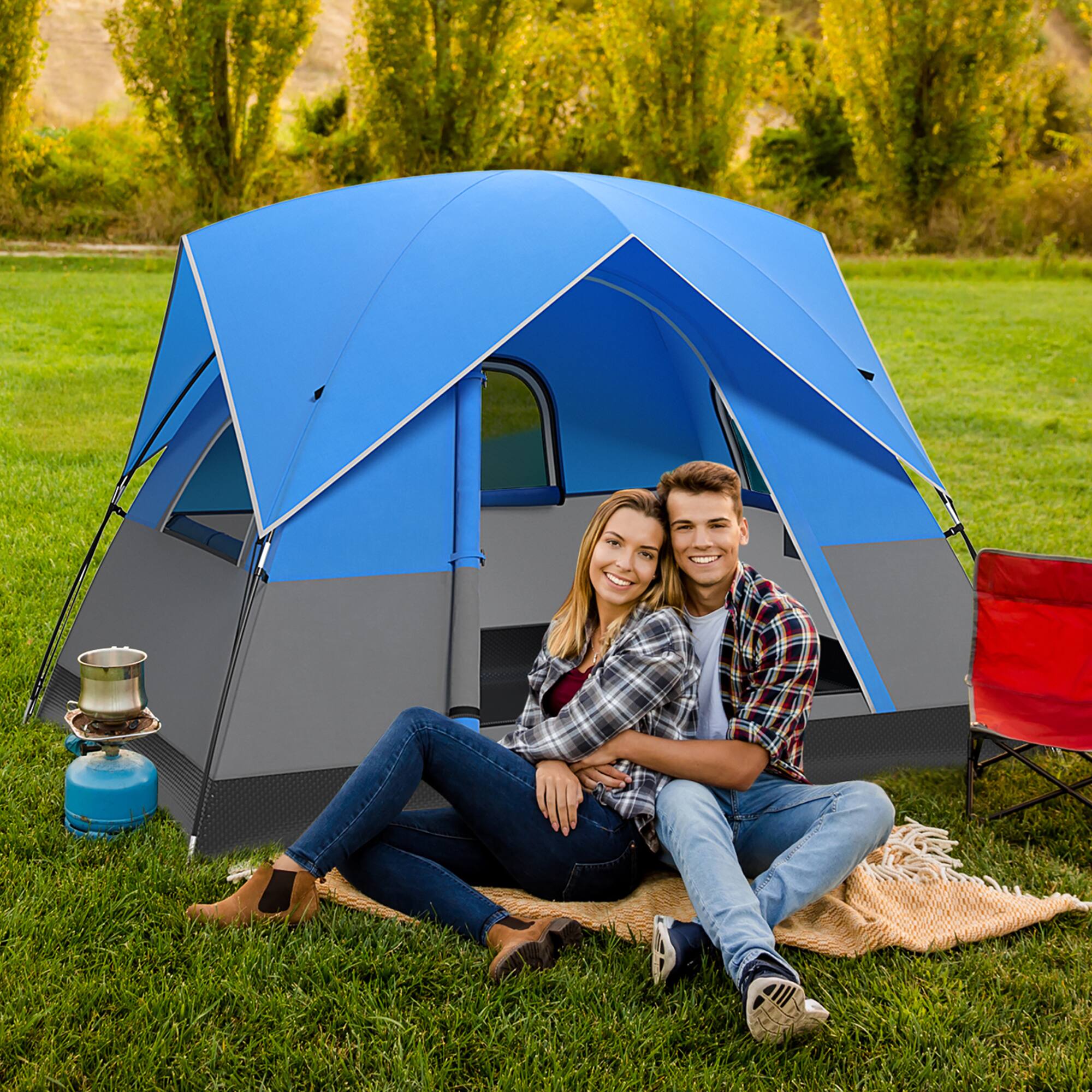 Alt View 1. Gymax - Gymax Camping Tent for 2-3 People Waterproof & Windproof Family Dome Tent w/ Rainfly Blue - Blue, Black.
