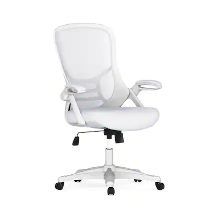 Front. Emma + Oliver - High Back Mesh Ergonomic Office Chair with Flip-up Arms - White.