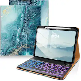 DTTO - Detachable Backlit Keyboard Case for iPad 11th/10th Gen (2025/2022) - Leather Cover w/ Pencil Holder & Pocket - Sandy Wave