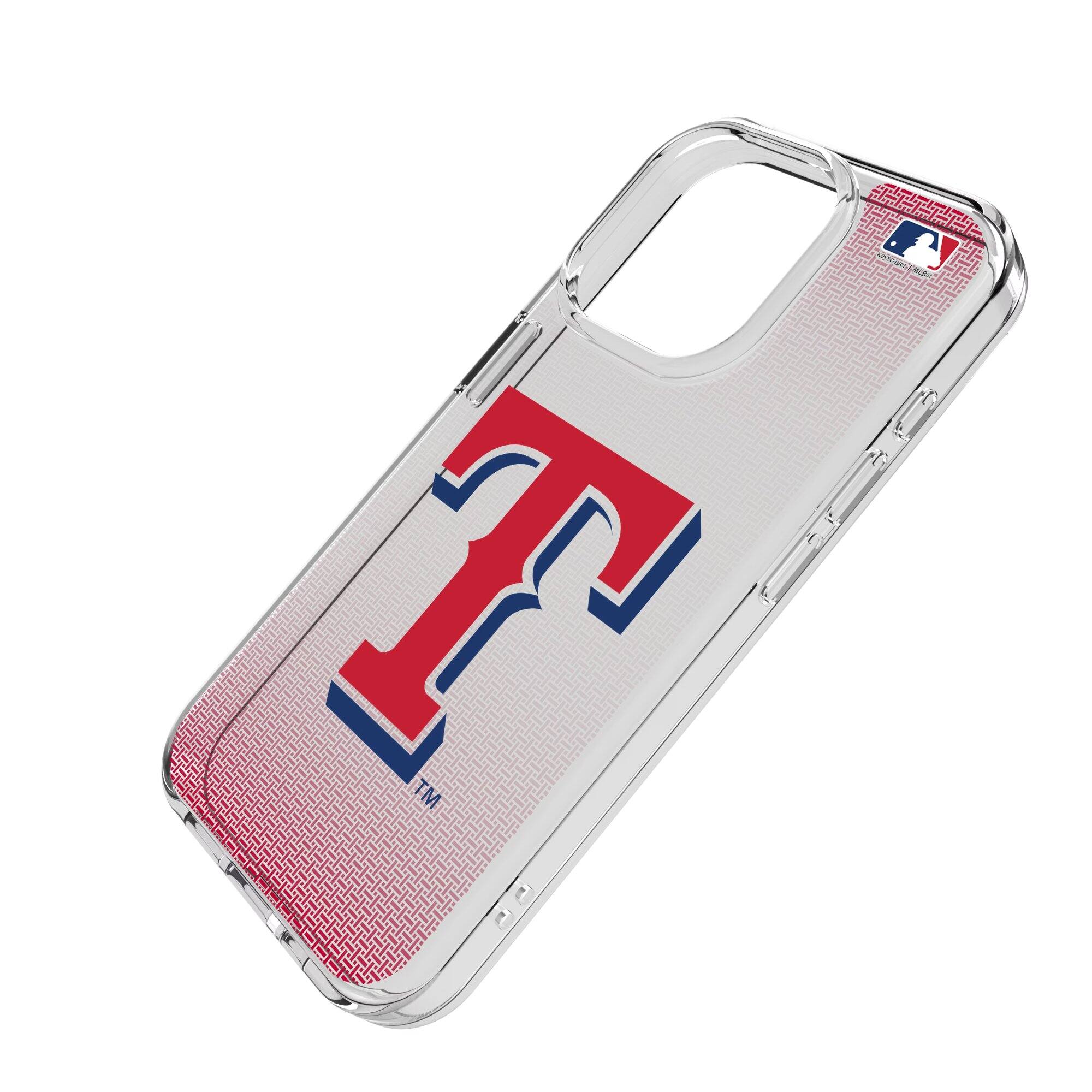 Alt View 1. Keyscaper - Texas Rangers Linen Logo iPhone Clear Case - 15 Pro Max - Multicolor.
