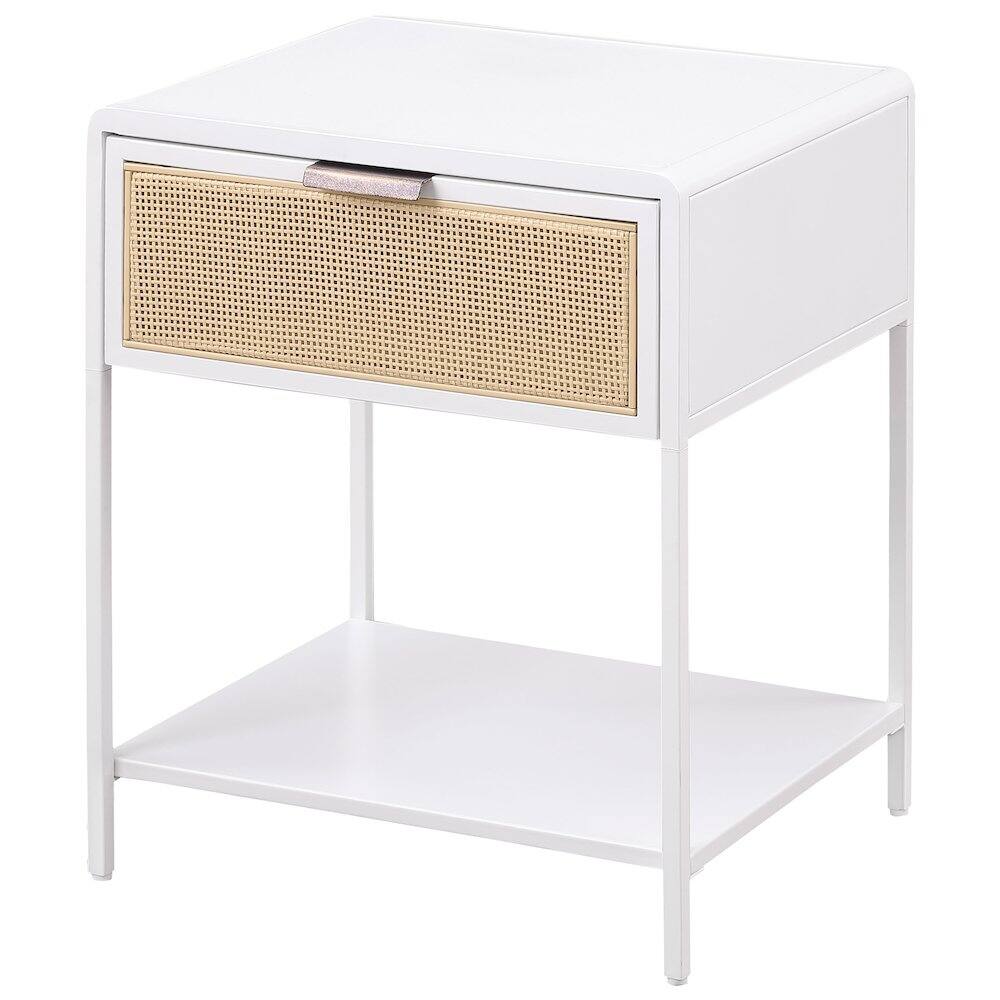 Alt View 4. Coaster Co. of America - Amherst 1-drawer Radio Weave Cane Metal Bedside Table White - White.