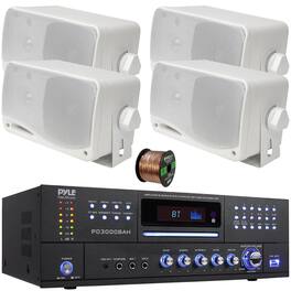 Pyle - 3000W Bluetooth Home CD/DVD Player AM/FM Receiver, 2 Wireless Mics, 4x 3.5'' 200W 3-Way White Speakers w/Wire