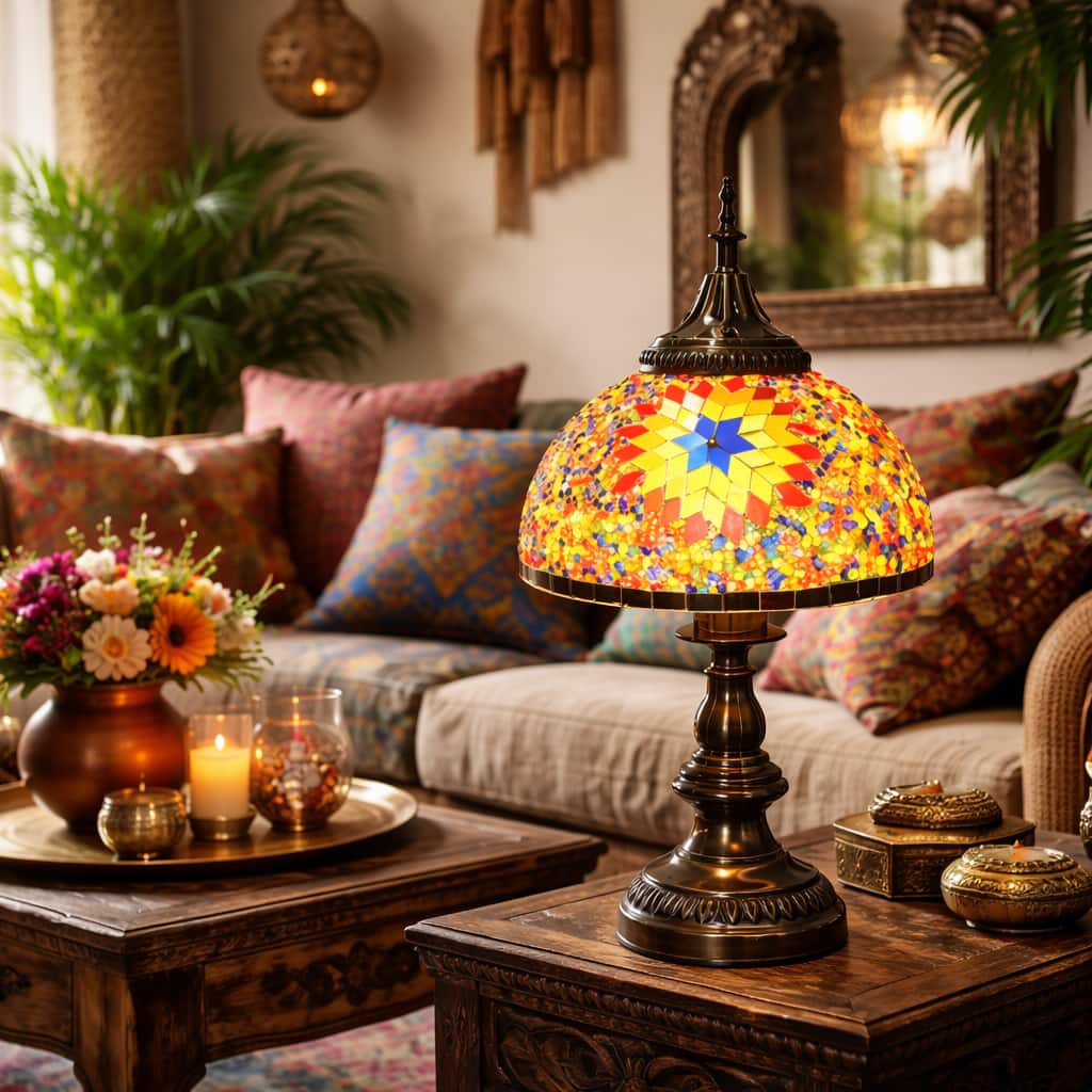 FC Design - 16"H Bronze Ornate Base Yellow Dome Turkish Lamp