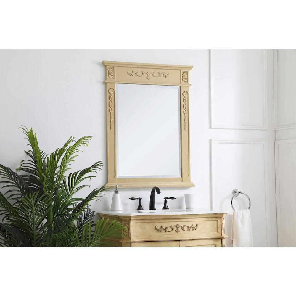 Back. Elegant Decor - Wood Frame Mirror 28 Inch X 36 Inch In Light Antique Beige - Light Antique Beige.