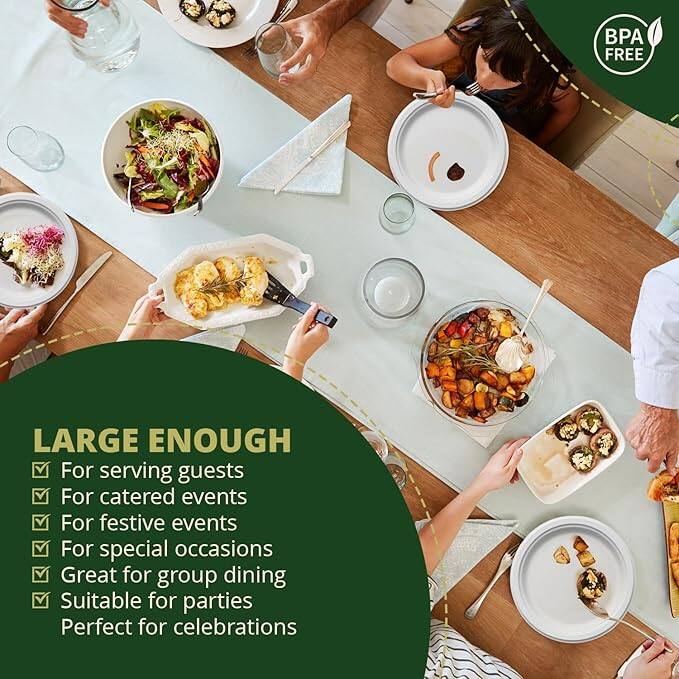 BPA FREE

LARGE ENOUGH

- For serving guests
- For catered events
- For festive events
- For special occasions
- Great for group dining
- Suitable for parties
- Perfect for celebrations