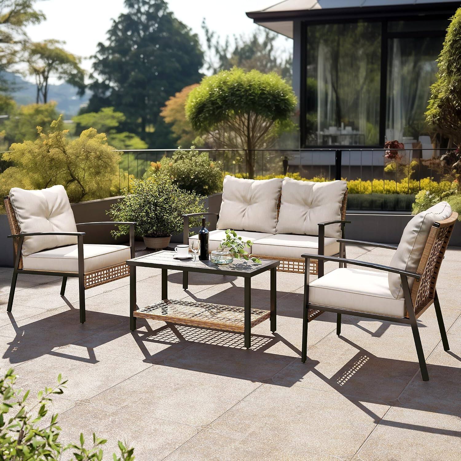 Yardgrace 4 Piece Oversized Patio Conversation Set Outdoor Soft Cushion ...