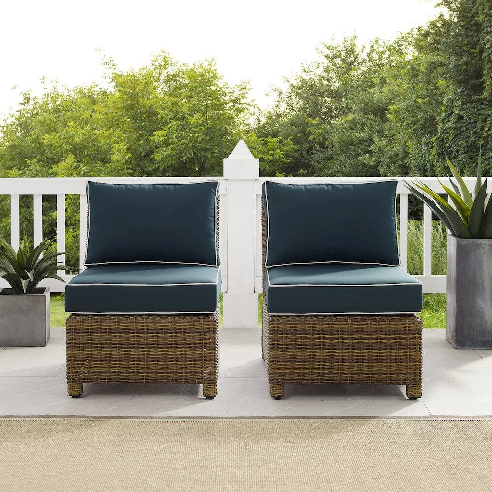 Alt View 8. Crosley Furniture - Bradenton 2Pc Armless Wicker Outdoor Chair Set - 2 Armless Chairs - Navy.
