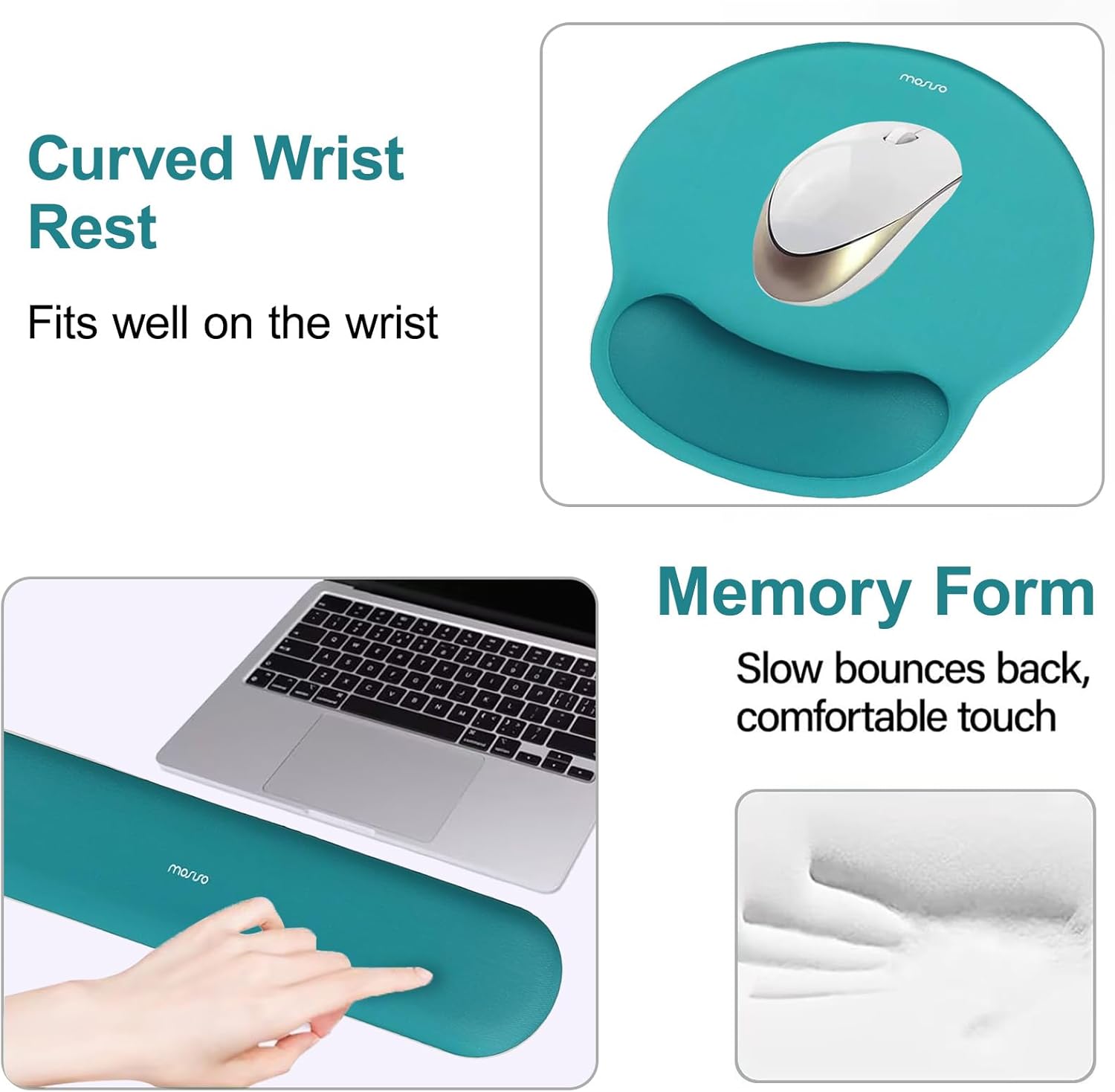 manro Curved Wrist Rest Fits well on the wrist

Memory Form - Slow bounces back, comfortable touch