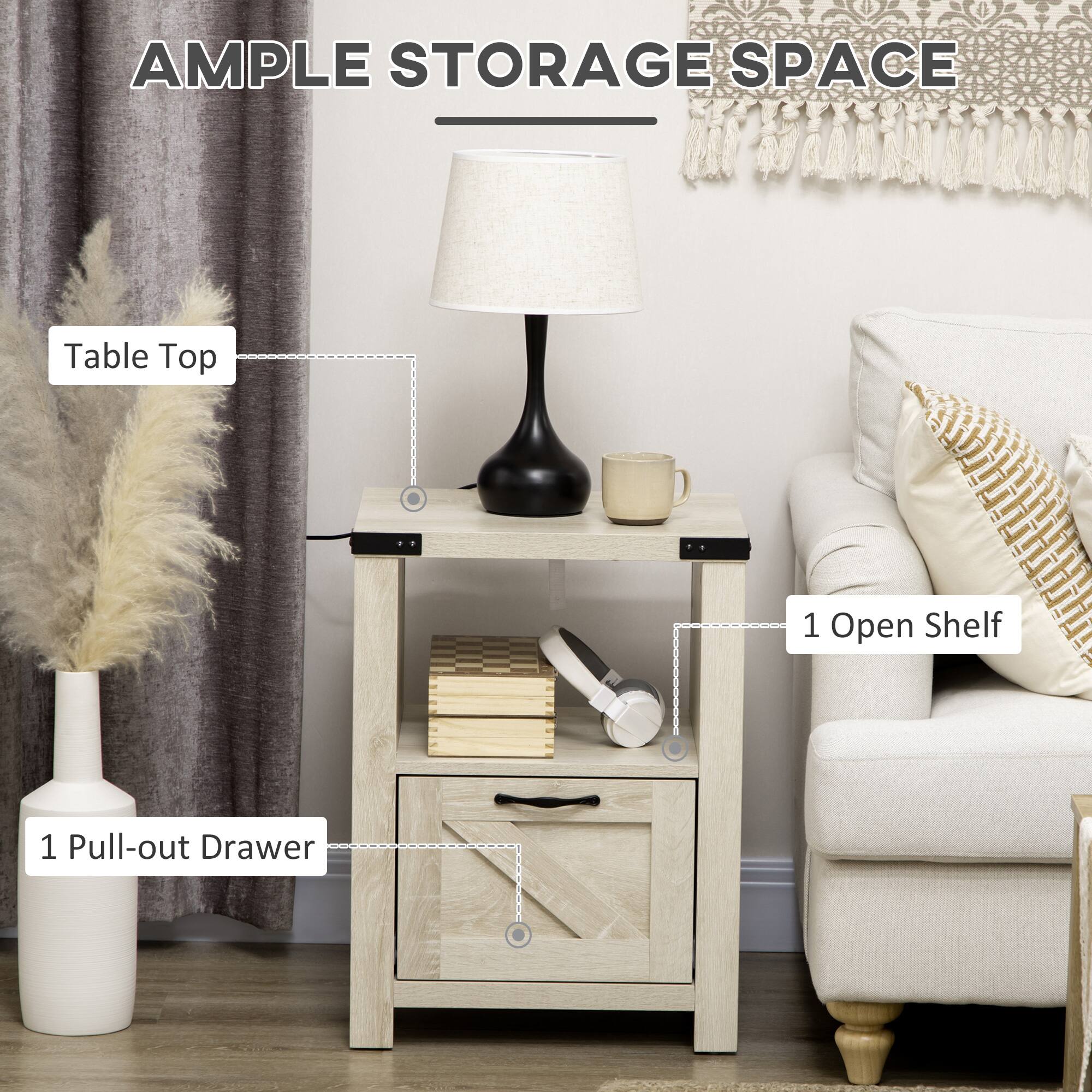 AMPLE STORAGE SPACE

- Table Top
- 1 Pull-out Drawer
- 1 Open Shelf