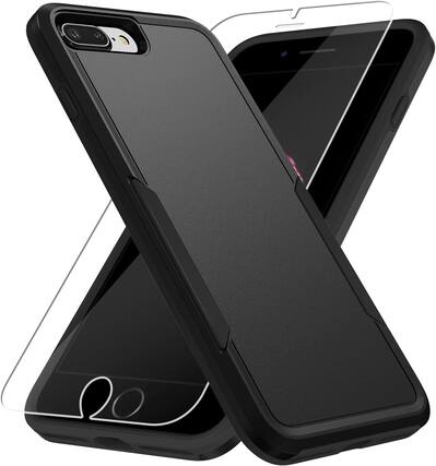 Front. Entronix - Entronix iPhone 8 Plus/7 Plus Bundle - Soft Dual-Layer Case with Clear Screen Protector - Black.