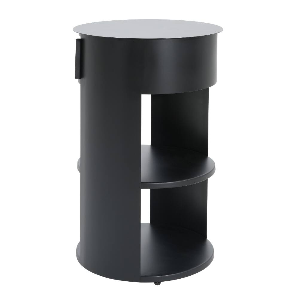 Alt View 2. Loheer - Loheer Round Side Table 3-Tier Metal End Table with Sliding Door Cabinet Matte Black Nightstand for Small Spaces - Black.