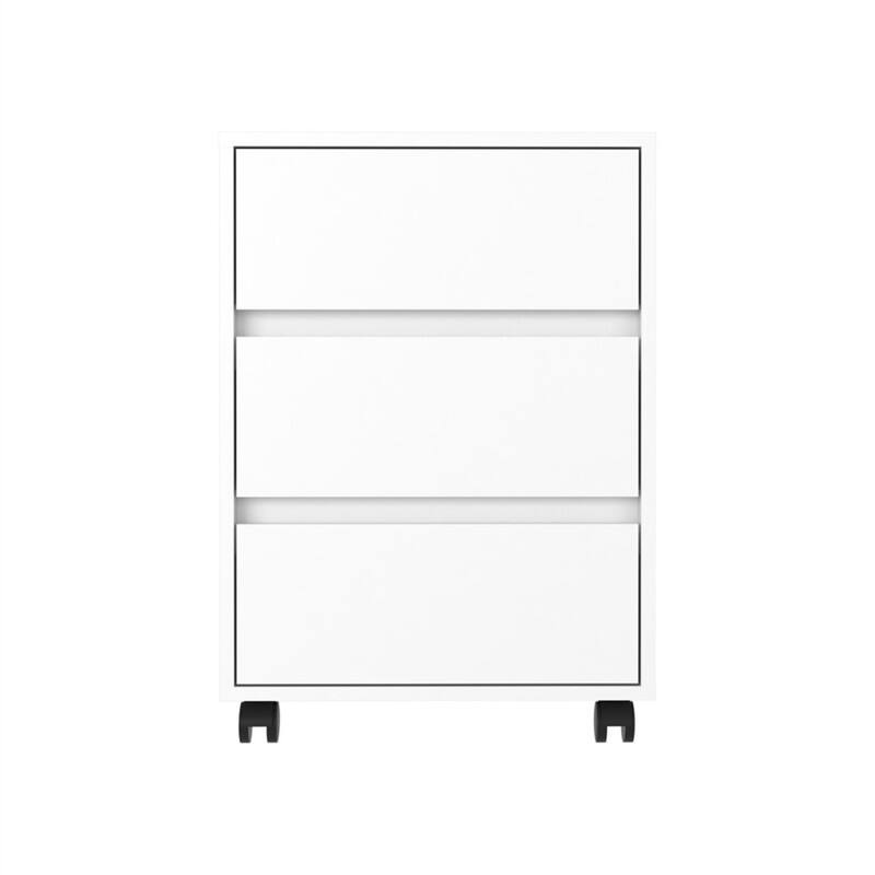 Angle. HTUTWOO - 3-Drawer Filing Cabinet - Mobile Storage on 4 Casters, Superior Top, Particle Board, White, 17.8" x 18.3" x 17.8" - White.