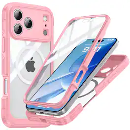 Dteck - 360 Full-Body Case for Apple iPhone 17 Pro Max with Built-in Screen Protector, Magnetic Rugged Shockproof Phone Cover - Pink