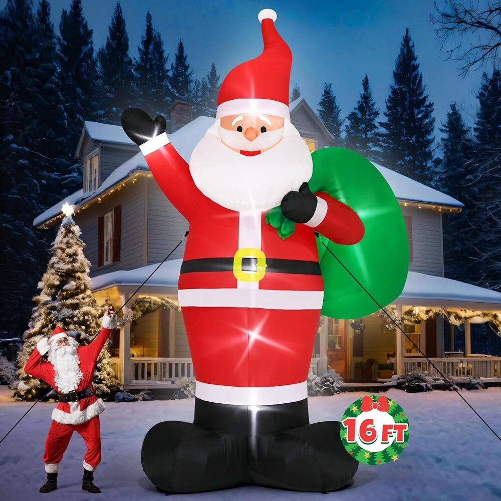 Front. Schertz - 16FT Inflatable Christmas Santa w/ LED Lights, Waterproof Outdoor Yard Decor - Red.