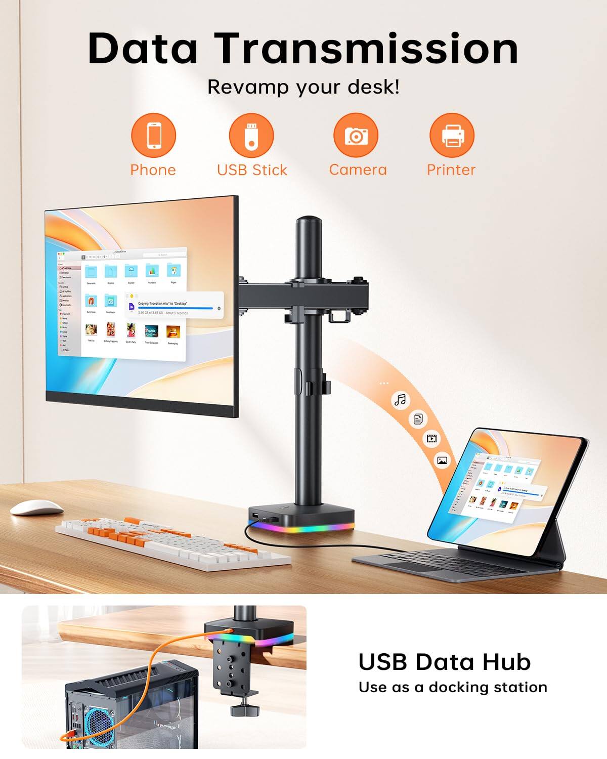 Data Transmission  
Revamp your desk!  

Phone USB Stick Camera Printer  

USB Data Hub  
Use as a docking station